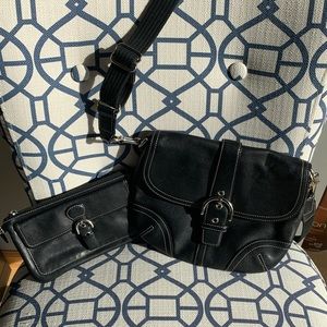 Black coach crossbody with matching wristlet